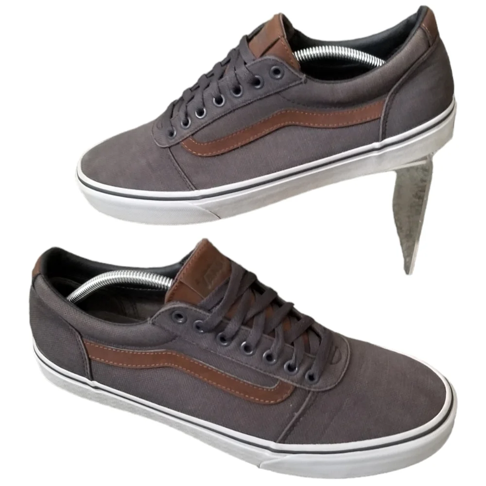 Vans Old Skool Mens Size 12 Dark Grey Low Canvas Skate Shoes Brown Trim 500714